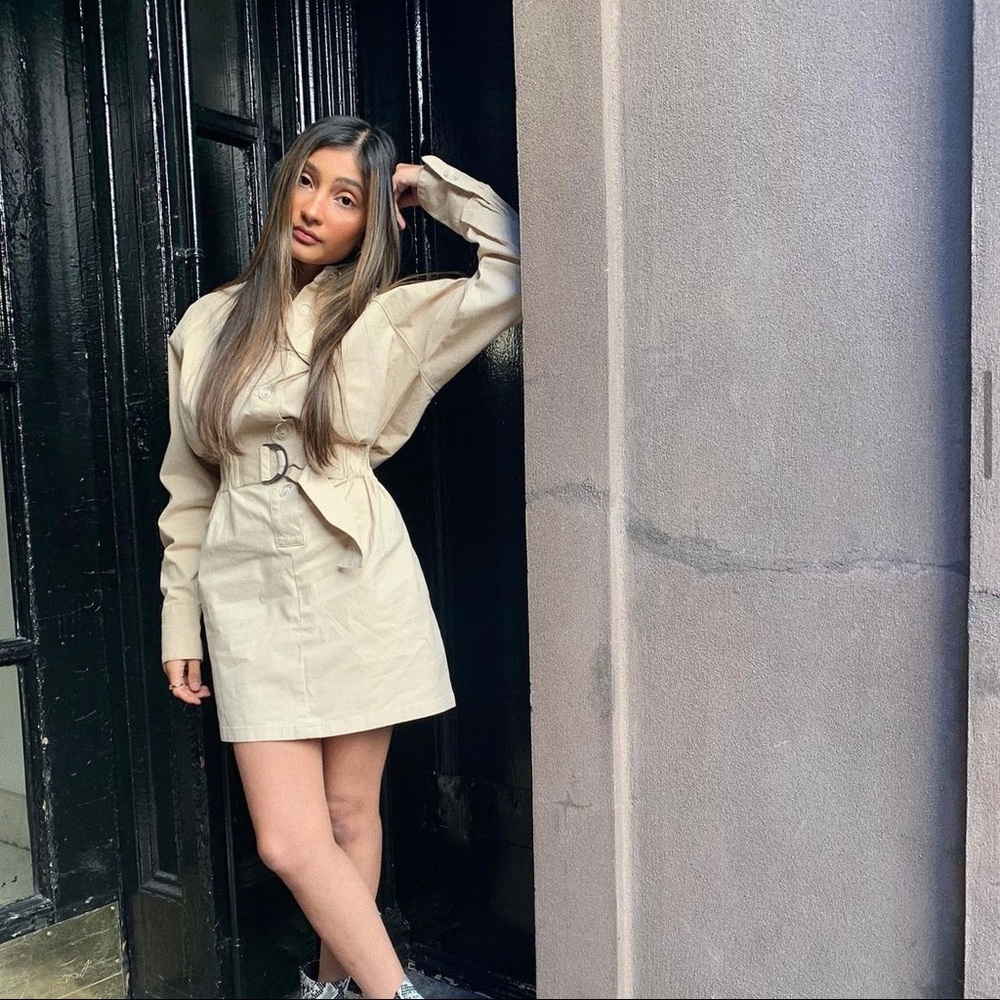 Tan long sleeve utility dress